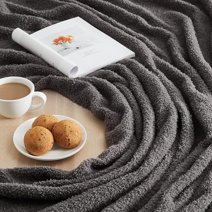 CYMULA Super Soft Knit Throw Blanket Twin Size Dark Grey-Lightweight Plush Fuzzy Fluffy Warm Cozy Blankets and Throws for Sofa Bed All Season Use, 60x80 inches