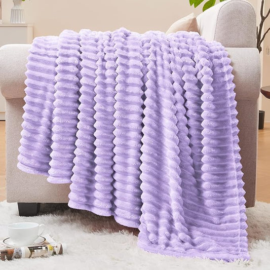 BEDELITE 3D Ribbed Pastel Lilac Fleece Throw Blanket for Couch, 50x60 Inch | Soft Warm Decorative Fluffy Blanket, Cozy Plush Lightweight Fuzzy Throw Blanket for Bed Sofa Home Room Decor, Gift for Women