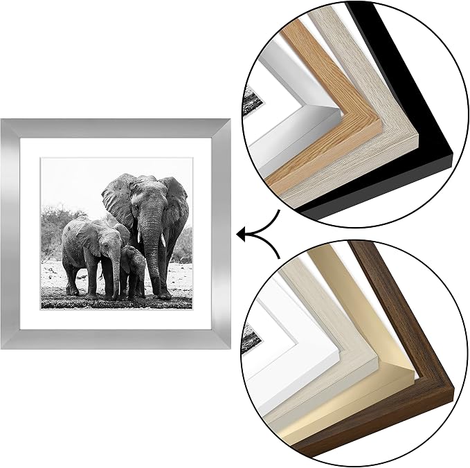 Americanflat 11x11 Picture Frame with Shatter-Resistant Glass - Use as 8x8 Frame with Mat or Display 11x11 Photo Without Mat - Signature Collection - Square Frames for Wall Display - Silver