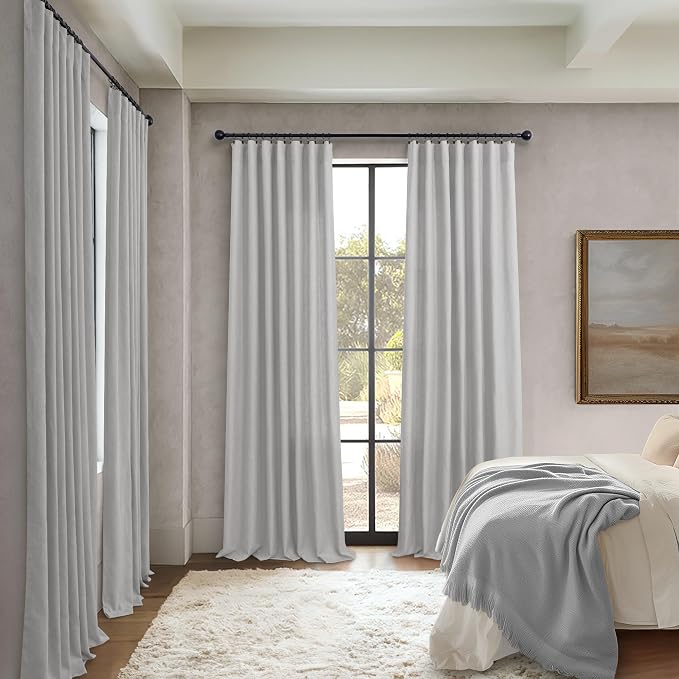 Light Grey Living Room Curtains 84 Inch Length 2 Panels Back Tab Pocket Light Filtering Drape Soft Linen Cotton Texture Semi Sheer Silver Dove Gray Curtain for Bedroom Modern Farmhouse Decor 7 FT Long