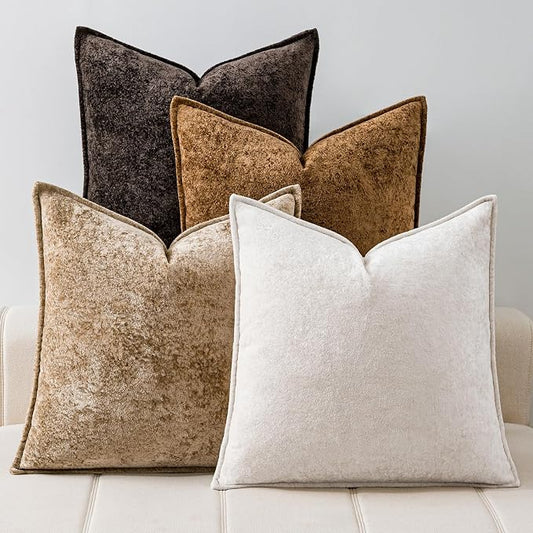a moment Throw Pillow Covers 20X20 Inch 4 Packs,Soft Velvet Decorative Pillow Cases with 3D Ice Flower,Texture Modern Accent Cushion Covers for Sofa Couch Home Decor Modern Neutral
