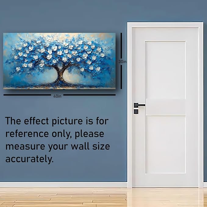 Abstract Wall Art Canvas Print Tree of Life Painting Blue Bathroom Decor Paintings Modern Style Living Room Bedroom Office Home Kitchen Decor Nature Landscape Artwork Wooden Frame 20x40 inches