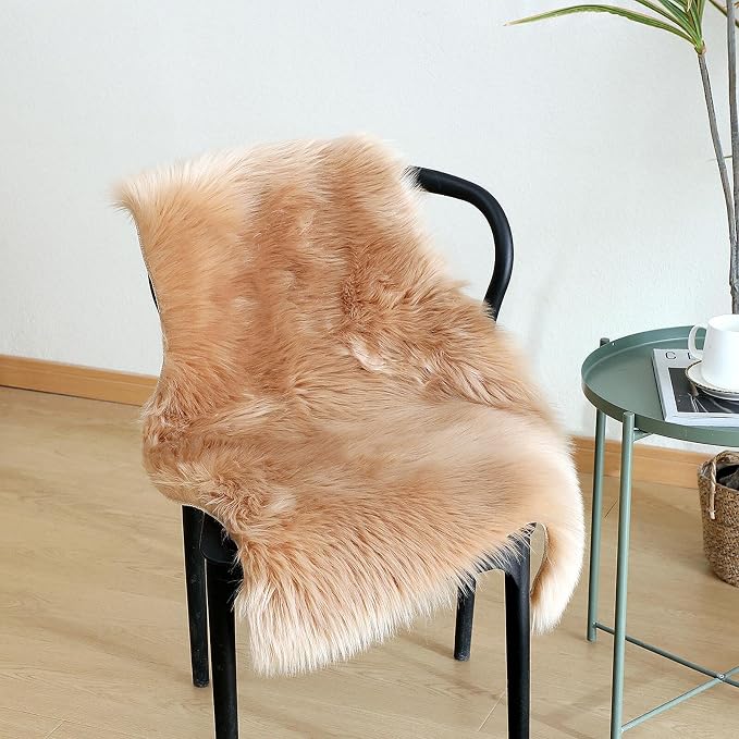 linmopm Faux Fur Sheepskin Rug, Beige, 2x3 ft | Shag Fluffy Fuzzy, High-Density Cushion, For Bedroom Bedside Living Room, Plush Carpet, Sofa Cover
