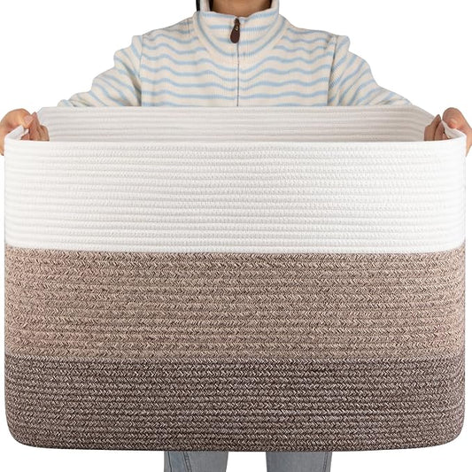 OIAHOMY Blanket Basket Laundry Basket Dog Toy Basket 108L Dark Brown | Large Storage Basket,Baby Basket,Toy Storage,Woven Rope Basket for Blankets,Blanket Storage for Living Room