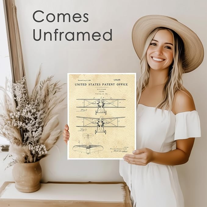 Airplane Patent Print Wall Art - Unframed - 8x10 | Perfect for Aviation Enthusiasts and History Buffs | Vintage Wall Art | Wall Art Bedroom Aesthetic | Bathroom Art Wall Décor | Aesthetic Wall Décor
