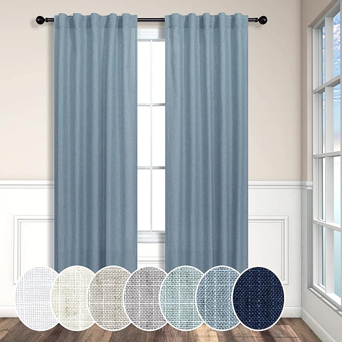 Light Blue Curtains 38 Inch Wide for Living Room 2 Panels Back Tab Rod Pocket Lightweight Semi Sheer Linen Skinny Small Curtains for Windows Farmhouse Bedroom Decor Grey Blue Gray Width 38 x 96 Long