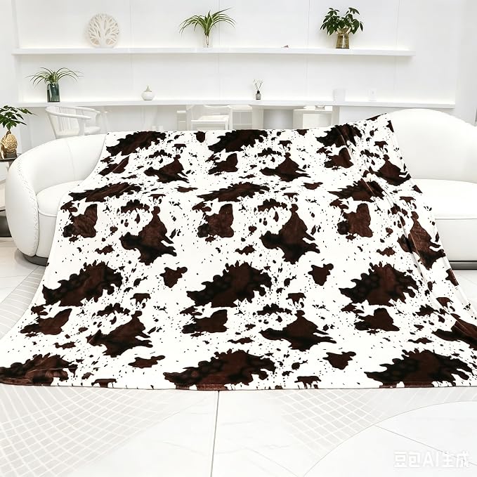 GEULAY Cow Print Blanket King Size 90"x108" | Throw Blanket for Bed, Lightweight, Extra Large, Fuzzy Fleece, Western Farmhouse Decor, All Seasons