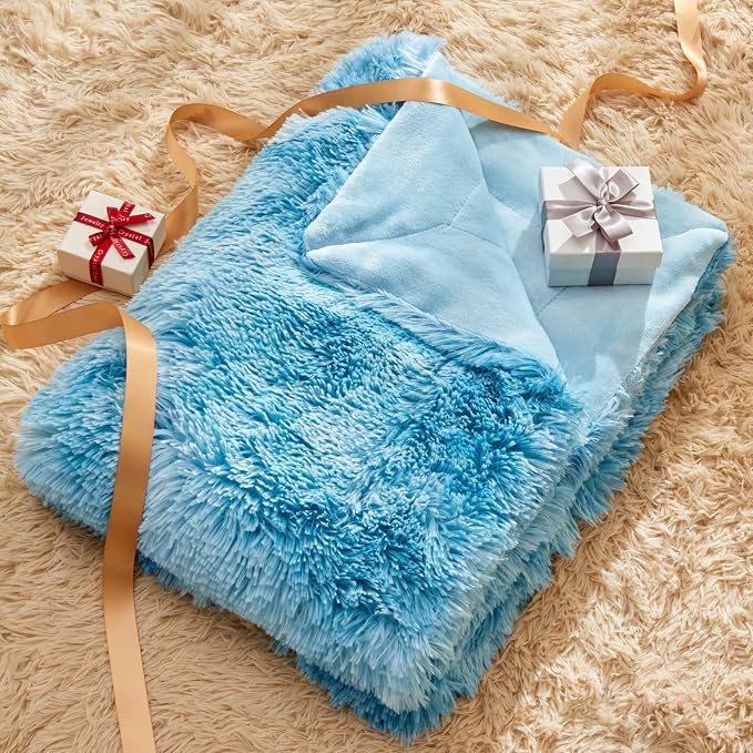 GONAAP Fuzzy Faux Fur Throw Blanket for Couch, Tie-dye Ocean Blue, 50"x60" | Warm Cozy Plush Shaggy Decorative Reversible Thick Non-Heated Fleece Blanket for Sofa Bed, Gift for Women Men, All Season Use