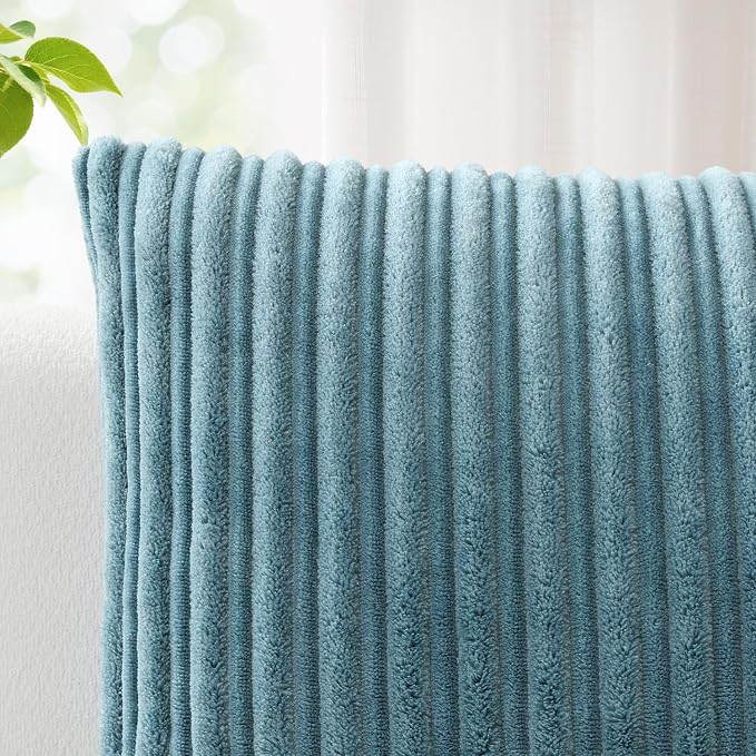 Kevin Textile Striped Corduroy 12”x20” Pillow Cover 1 Pack, Blue Grey