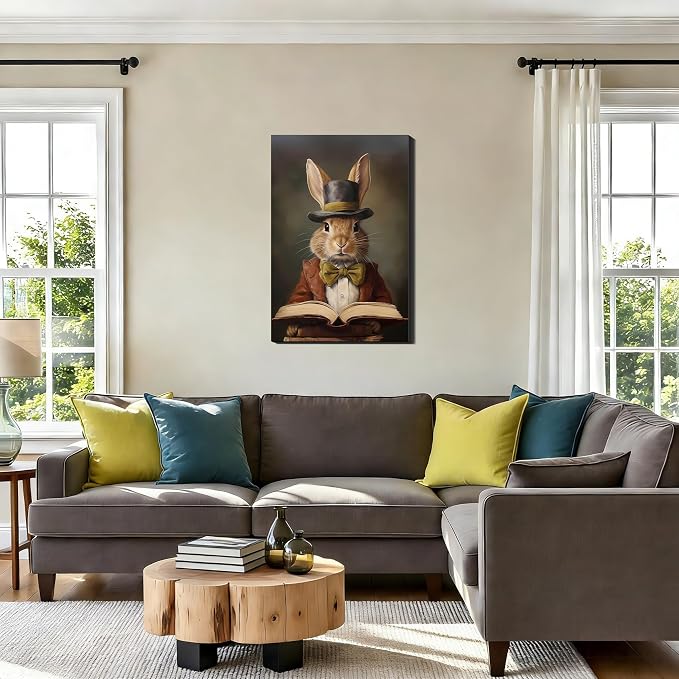 Mr Rabbit Portrait Canvas Prints 8x12, Vintage Artwork and Bunny Paintings Pictures Wall Art,Perfect for Spring Home Office Decor, Easter Bedroom, Living Room Wall Decorations