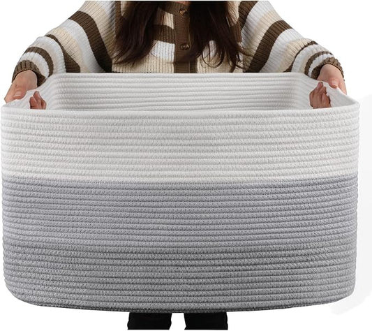 OIAHOMY Blanket Basket Laundry Basket Dog Toy Basket 75L Gradient Grey | Large Storage Basket,Baby Basket,Toy Storage,Woven Rope Basket for Blankets,Blanket Storage for Living Room