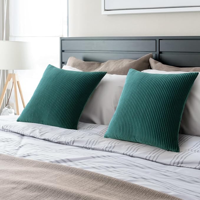 YCOLL Teal Pillow Covers 20x20 Set of 2 Velvet Striped Pattern - Soft Throw Pillows for Home Decor, Luxury Decorative Pillow Covers for Couch, Bed,Living Room