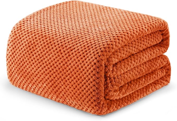 Exclusivo Mezcla Soft Waffle Fleece Bed Blanket King Size, Burnt Orange | Lightweight Plush Blanket for Bed, Bedroom, Cozy Flannel with Waffle Texture, Stylish Home Decor, All Season, 104x90 Inches