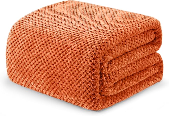 Exclusivo Mezcla Soft Waffle Fleece Bed Blanket Twin Size, Burnt Orange | Lightweight Plush Blanket for Bed, Couch, Sofa, Cozy Fluffy Design for Bedroom, Guest Room, All Season, 60x80 Inches