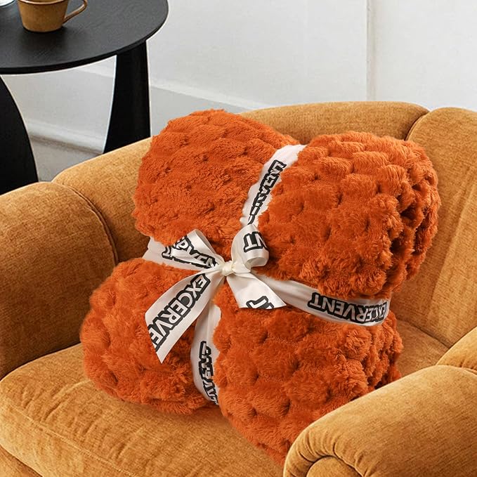 Excervent Big 3D Clouds Stylish Blanket for Bed, 60x80 Inches, Burnt Orange | Big Decorative Fuzzy Flannel Fleece Throw Blanket for Sofa Bed Couch, Super Soft Cozy, Suitable for All Seasons
