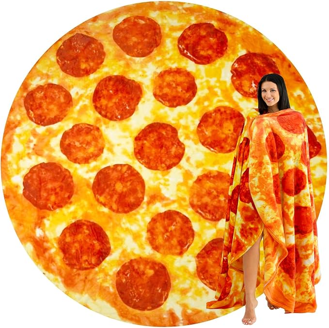 Zulay Kitchen Pepperoni Pizza Blanket - Novelty Big Pie Throw Adult and Kids - Premium Soft Flannel Round Pepperoni Cover for Indoors, Outdoors, Travel, Home and More, 285 GSM - 36 Inches