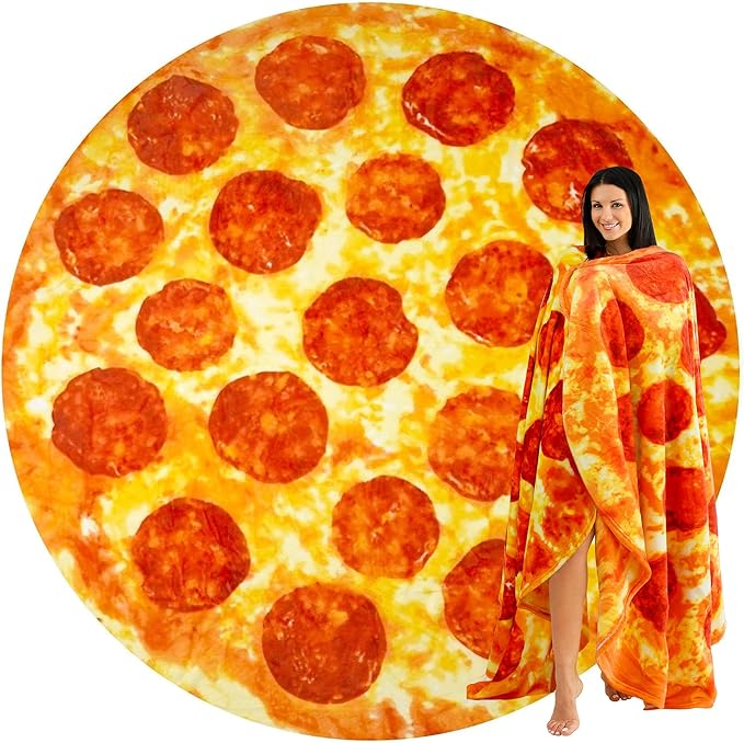 Zulay Kitchen Pepperoni Pizza Blanket – Novelty Big Pizza Throw for Adults and Kids – Premium Soft Flannel Round Pepperoni Design for Indoors, Outdoors, Home & More, 285 GSM – 60 Inches