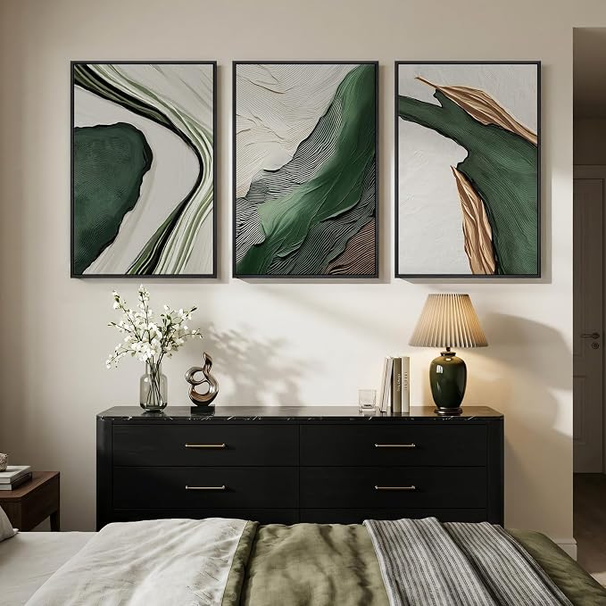 Large Framed Green White Abstract Wall Art for Living Room, 3 Piece 24x36 | Modern pictures, Canvas prints, Wood frame, Minimalist wall paintings, Wall decor for hallway dining room bedroom home office