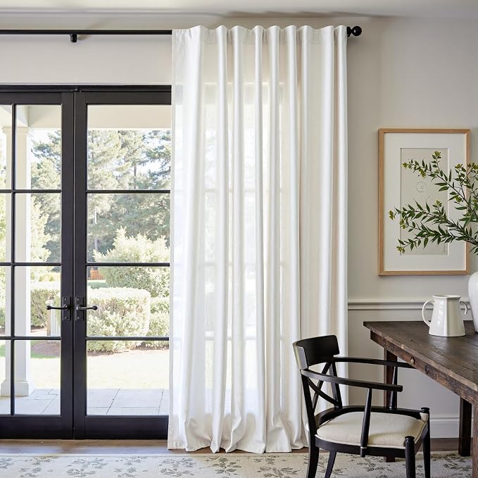jinchan Linen Curtains Light Filtering Back Tab 84x90 Inch 1 Panel White | Semi Sheer Curtains 90 inch length for Bedroom Living Room, Modern Farmhouse Drapes with Rod Pocket, Natural Boho Curtains