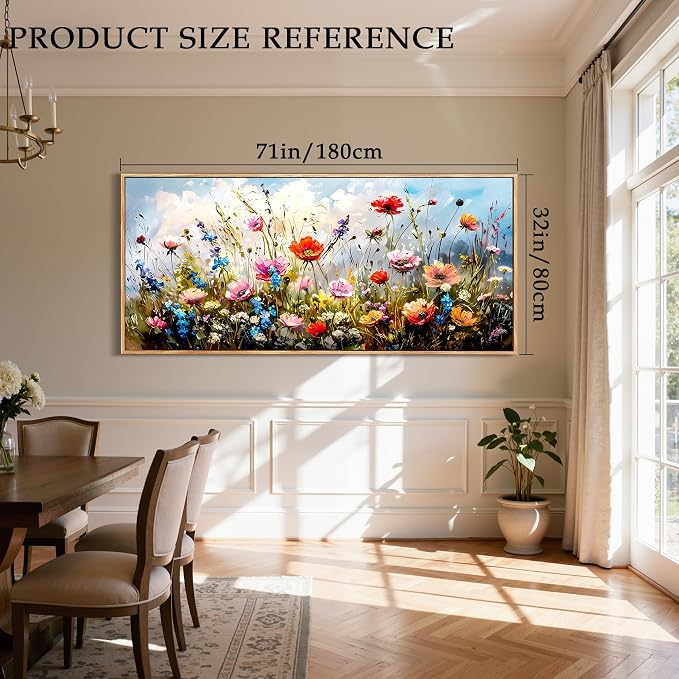 SERIMINO Framed Floral Wall Art, Modern Wildflower Canvas Pictures 32"x71" | Extra Large Colorful Wall Decor, Modern Wildflower Painting, Office Hotel Hallway Decor, Ready To Hang, Sturdy Frame