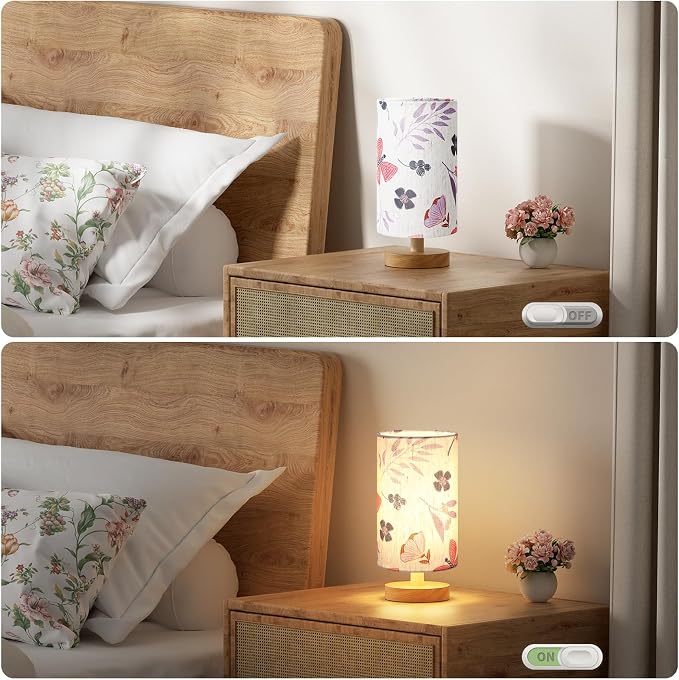Fenmzee Small Table Lamps (Butterfly Cream Shade, 9" Inline Control)