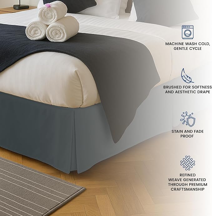 King Bed Skirt, Hides Under-Bed Storage 16 Inch Drop, Pleated, Grey | Easy Fit Design, Shrinkage & Fade Resistant, Hotel Style, Microfiber Durable Fabric, Machine Washable