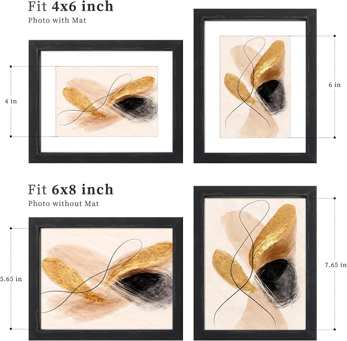 VIOLABBEY 4x6 Picture Frame Black Set of 2 with Real Glass Front