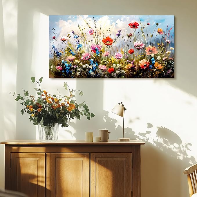 SERIMINO Flower Market Wall Art, Floral Botanical Wall Pictures 20"X40" | Modern Farmhouse Wall Decor, Colorful Floral Canvas Painting, Living Room Bathroom Decor, Ready To Hang, Vibrant Colors