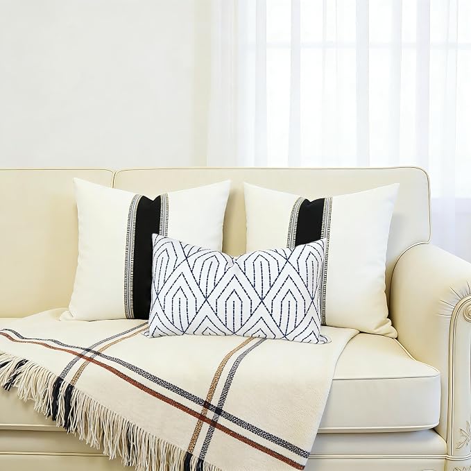 Slow Cow Linen Embroidery Decorative Lumbar Throw Pillow Cover Pillowcase Rectangular Pillow Cover Cushion Cover for Bed Couch Sofa 12 x 20 Inches Navy Blue
