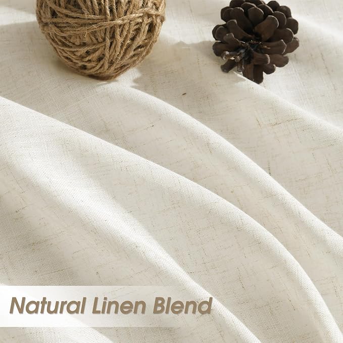 Extra Long Linen Curtains 105 Inches for Living Room Back Tab Semi Sheer Floor to Ceiling Light Filtering Curtain Boho Farmhouse Window Drapes for Bedroom 2 Panels Cream Ivory Beige Natural