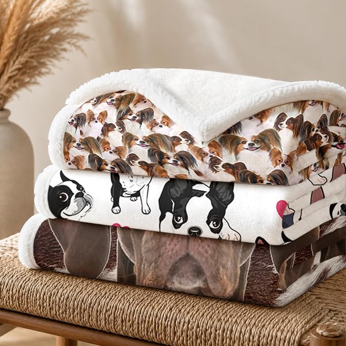 BlessLiving Throw Blanket, Brown Dog Animal Gift, 50x60 in | sherpa fleece fabric, Papillon Dense Pet Blankets Puppy Lovers print, for couch or sofa, pet lovers, easy machine care