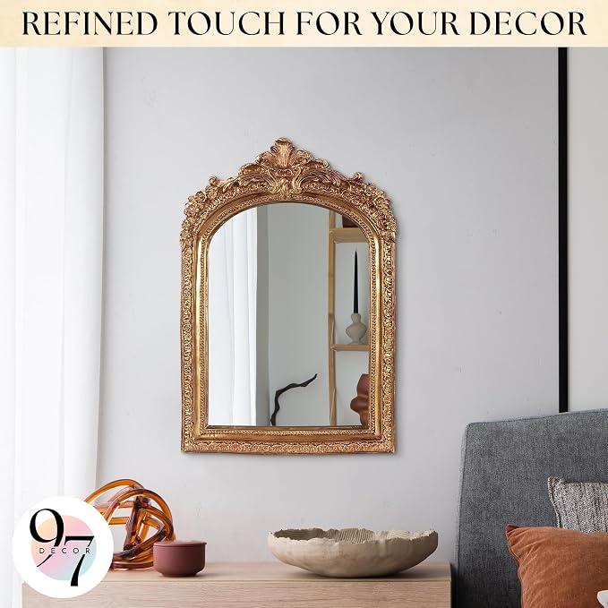 97 Decor Gold Vintage Wall Mirror - Small Gold Mirror for Tabletop and Wall Mounting, Antique Arch Frames for Desk, Small Decorative Mirrors Frame for Home Bedroom, Makeup Room Decor (10x6.8 Inch)