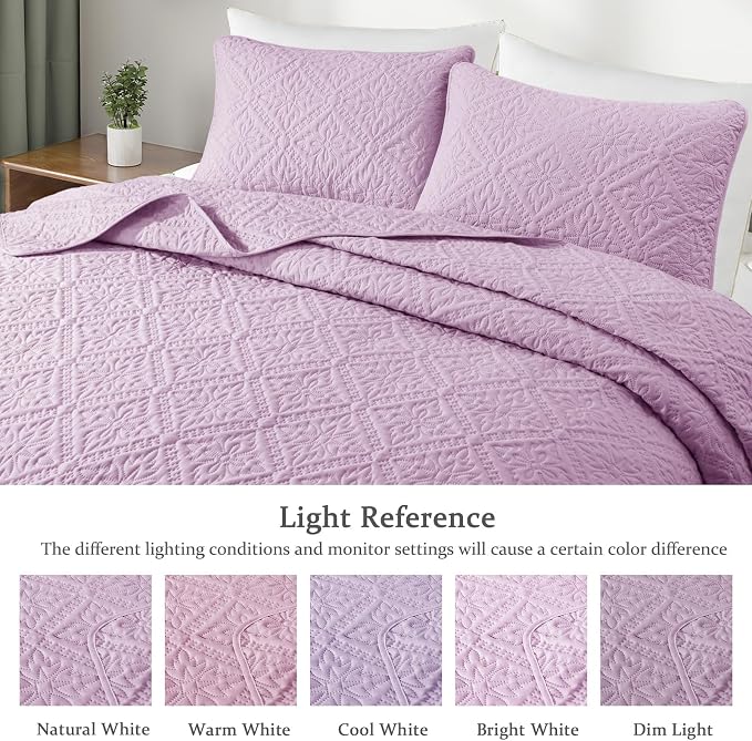 Exclusivo Mezcla King Quilt Set, Lilac | Lightweight Soft Bedspreads Coverlets, All Season Bedding with 2 Pillow Shams, Modern Style for Bedroom Guest Room