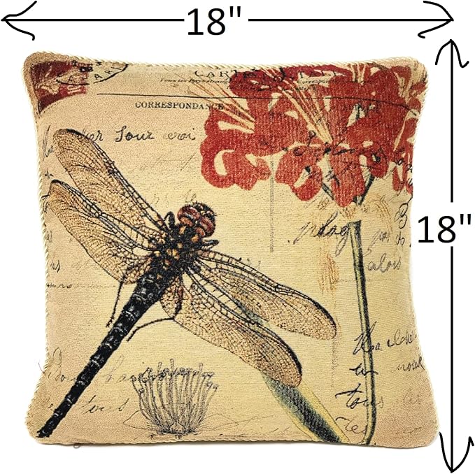Tache 2 Piece 18 x 18 inch Square Exotic Vintage European Fly High Dragonfly Decorative Cushion Pillow Throw Cover Set