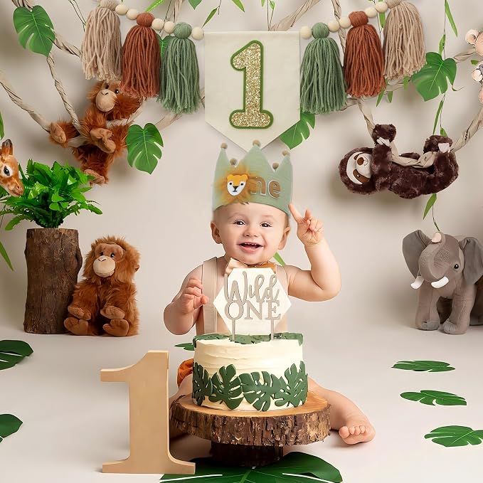Wild One Birthday Decorations 1st Birthday Crown One Banner for High Chair