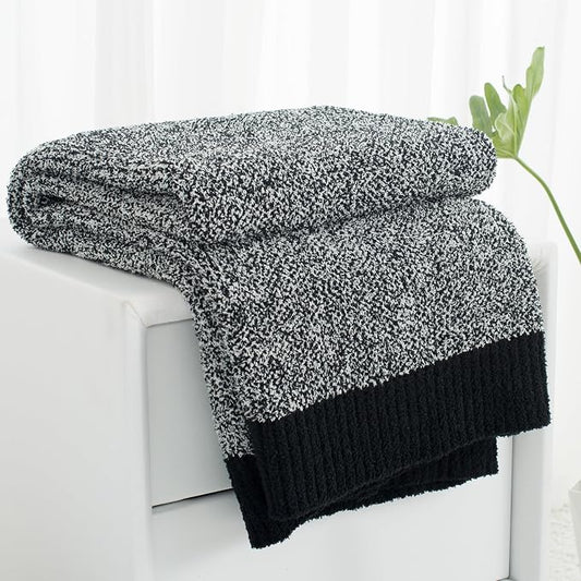 Carriediosa Heather Throw Blanket 60x80, 400GSM Ultra Soft Microfiber | Black, Fuzzy Fluffy Cozy Plush Knit Knitted Throws, Lightweight Cute Preppy Fall Blankets for Couch, Bed