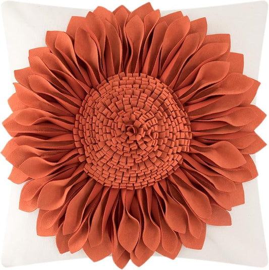 OiseauVoler Fall 3D Sunflower Throw Pillow Cover Decorative Handmade Pillowcase Cushion Cover Case for Home Sofa Bed Living Room Decor 18x18 Inch Pumpkin Orange