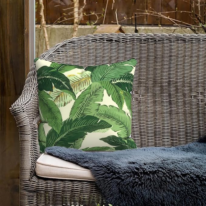 Outdoor Throw Pillow Covers 18”x18”, Decorative Pillow Covers for Patio Furniture, Modern Cushion Cases for Garden Couch Home Sofa Bed Office Chair, Pack of 2, Swaying Palms Green
