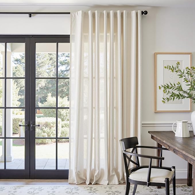 jinchan Linen Curtains Light Filtering Back Tab 84x96 Inch 1 Panel Beige | Semi Sheer Curtains 96 inch length for Bedroom Living Room, Modern Farmhouse Drapes with Rod Pocket, Natural Boho Curtains