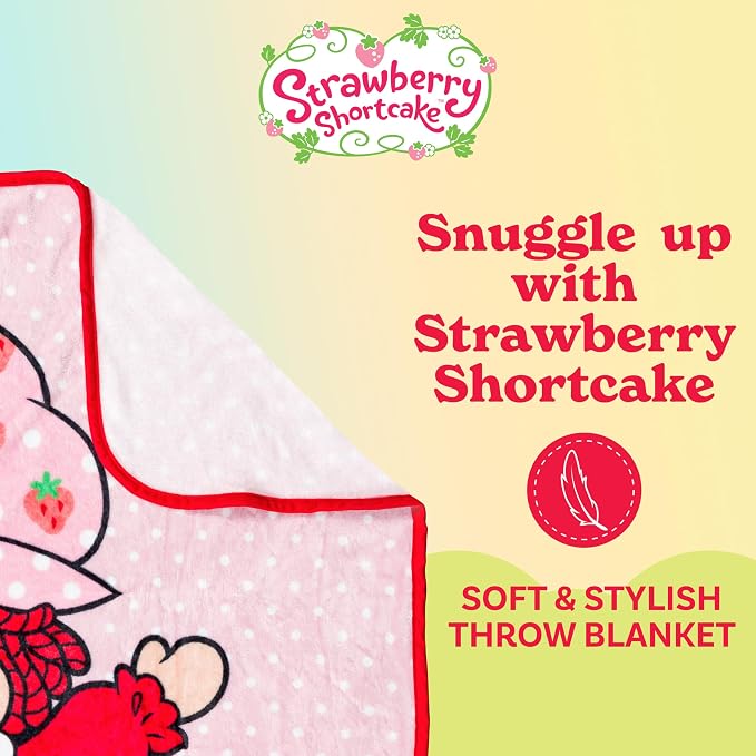 Silver Buffalo Strawberry Shortcake on Bike, Fleece Throw Blanket, 45x60in | Polka Dot, Soft and Cozy, 180 GSM