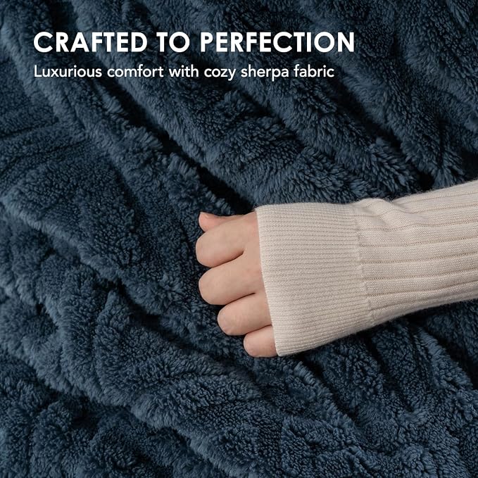 EverGrace Jacquard Reversible Sherpa Throw Blanket, 50" x 60", Stormy Blue | Jacquard Sherpa Throw Blanket, Super Soft, Cozy Plush Blanket, Reversible Thick Warm Throw for Bed, Sofa, Living Room
