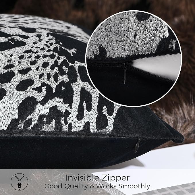 Velvet Throw Pillow Covers 18x18'' inches, New Upgrade Handmade Embroidered Cheetah Leopard Face Pillow Covers, Decorative Cushion Cover for Sofa Bed Living Room(Silver)
