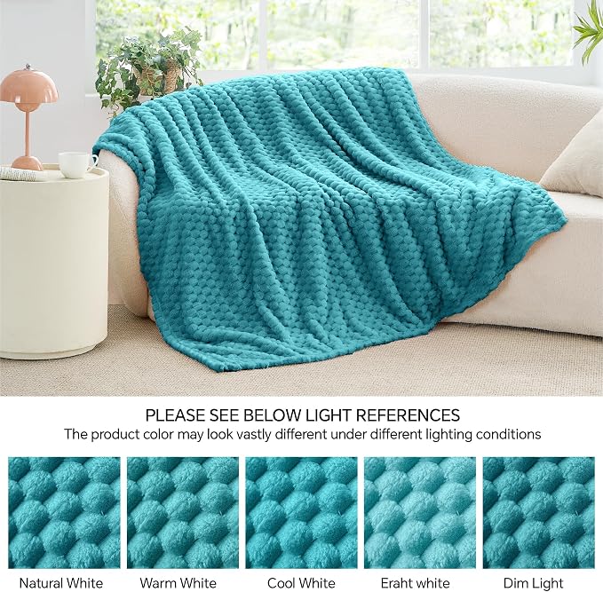 BEDELITE Teal Twin Blanket for Couch, Soft Cozy Gifts for Women, 60 * 80 | 3D Jacquard Decorative Fleece Blanket, Super Soft Plush Throws, Cute Birthday Gift for Women & Men, Suitable for All Seasons
