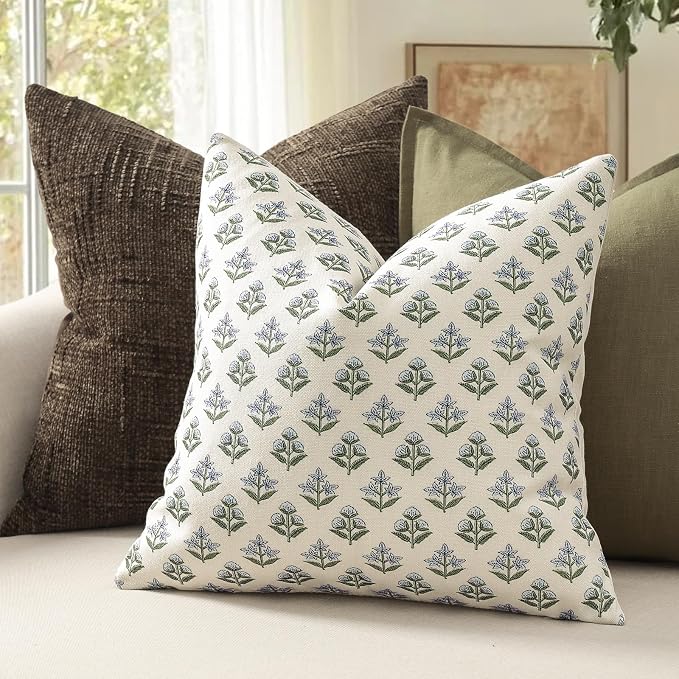 YCOLL Farmhouse Floral Euro Sham Pillow Covers 24x24 Set of 2, Rustic Country Decorative Cushion Covers Vintage Throw Pillow Covers for Bed Sofa Couch Chair Living Room Home Decor, Blue Green