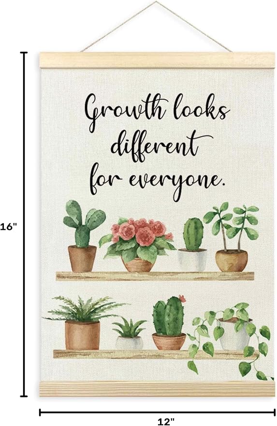 TLESKE Mental Health Poster Hanger Frame, Motivational Inspirational Hanging Wall Art Decor for Plant Lovers Therapy Counseling Office, Growth Looks Different for Everyone Wall Prints Picture, 12x16