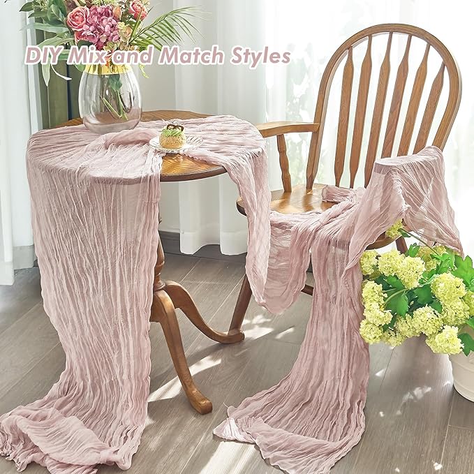 IVAPUPU Dusty Pink Table Runner 120 Inches for Birthday Party Home Decor | 6 Pcs Boho Gauze 10FT Cheesecloth Table Runners for Wedding Baby Shower Decorations Summer Garden Farmhouse