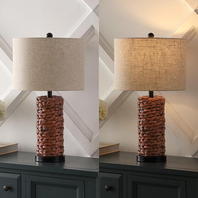 JONATHAN Y Elicia 25" Water Hyacinth Table Lamp, Dark Brown, Set of 2
