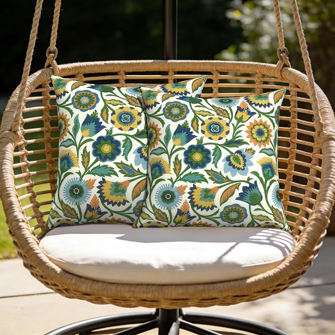 Outdoor Pillow Covers Waterproof 20x20 Inch Set of 2 Fiesta Floral Decorative Outside Patio Furniture Cushion Cases Decor for Porch Garden