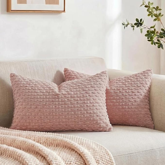 Fancy Homi 2 Packs Dusty Pink Long Lumbar Decorative Throw Pillow Covers 12x24 Inch for Couch Bed Sofa, Modern Farmhouse Boho Home Decor, Soft Cute Plush Corduroy Rectangle Cushion Case 30x60 CM
