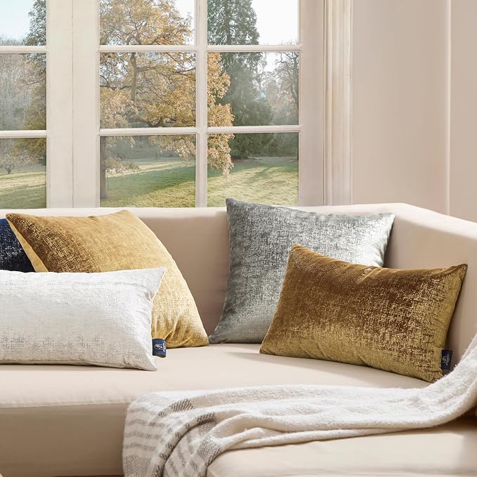 Phantoscope Pack of 2 Sparkling Velvet Decorative Solid Throw Decorative Pillow Cover Soft Gold Glitter Square Cushion Cover Pillowcase for Couch Bed and Chair, Gold, 12 x 20 inches, 30 x 50 cm